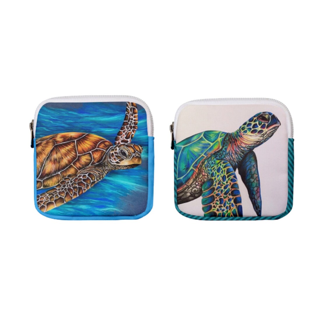 TURTLE COIN PURSE, Mini Square Pouch, Accessories Bag, Turtle Lover