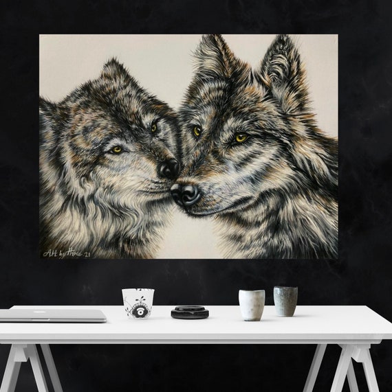 IMPRESIÓN DE DOS LOBOS cartel de lobo lobos enamorados - Etsy España