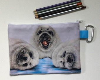 BABY SEALS PENCIL Case, Cute Pups Cosmetic Bag, Zipper Pouch, Baby Animal Gift, Makeup Storage, Seal Lovers Gift, Marine Life Toiletry Bag