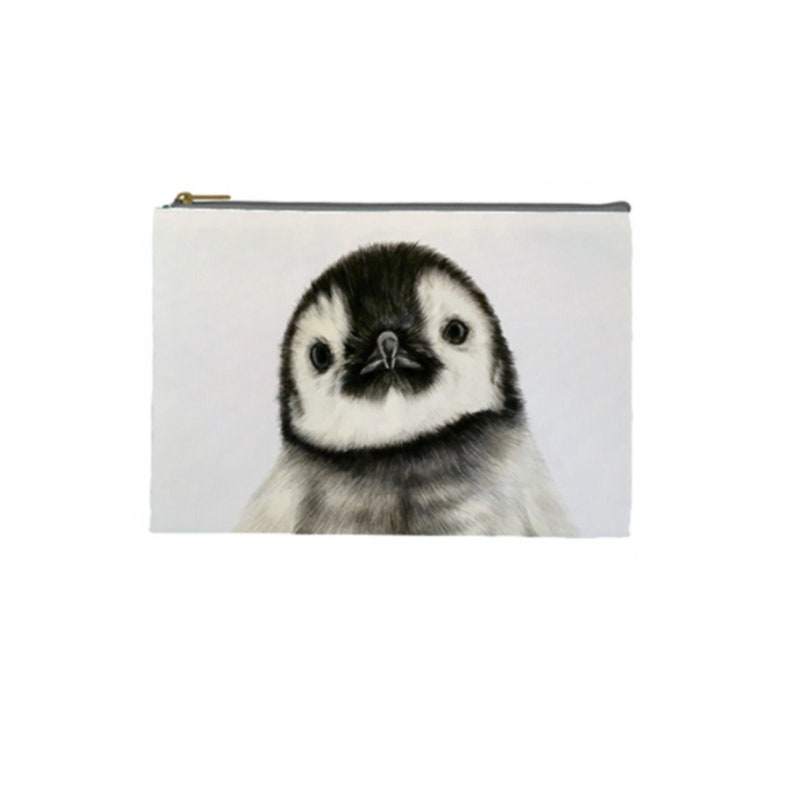 PENGUIN PENCIL CASE, Animal Cosmetic Bag, Large Make Up Storage, Penguin Lover Gift, Wildlife Zipper Pouch, Cute Baby Penguin Toiletry Bag, image 4