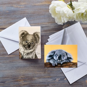 CARTA KOALA BEAR per tutte le occasioni, arte carina con animali selvatici, carta per bambini, disegno di un koala assonnato, amante degli animali australiani, carta generica vuota