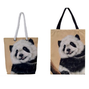 Panda Cub Canvas Tote Bag: Reusable Market Sack, Panda Lover Gift