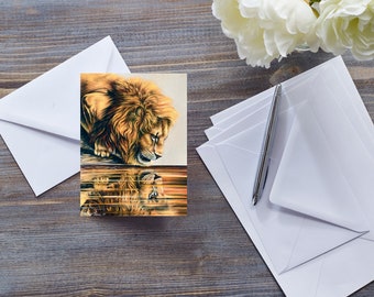 LION KING CARD, Big Cat In Water, Lion Lover Card, Thinking of You, Wildlife Lover, Safari Animal, All Occasions, Leo Card, Card For Kids