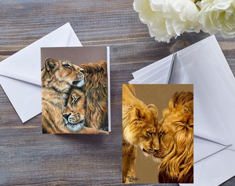 TWO LIONS CARD, Cute Big Cat, For Lion Lover, Lions Cuddling, Lions In Love, Card for Couples, For Wife, For Girlfriend, Romantic, For Him