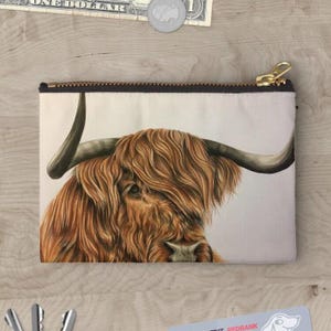 HIGHLAND COW PENCIL Case, Cosmetic Bag, Scottish Coo Make Up Storage, Cow Lover Gift For Her, Small Toiletry Bag, Cute Animal Zipper Pouch image 2