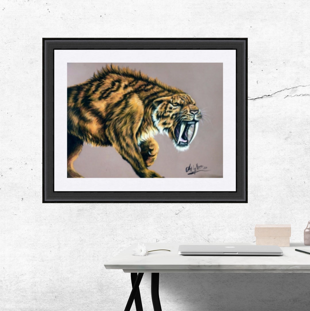 Sabre Tooth Tiger Art Print: Prehistoric Cat Drawing - Etsy, image size:1080x1082