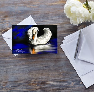 Biglietto di auguri CIGNO BIANCO, tutte le occasioni, cigno reale sull'acqua, per gli amanti degli uccelli, arte romantica della fauna selvatica, con simpatia, con amore per lei, compleanno