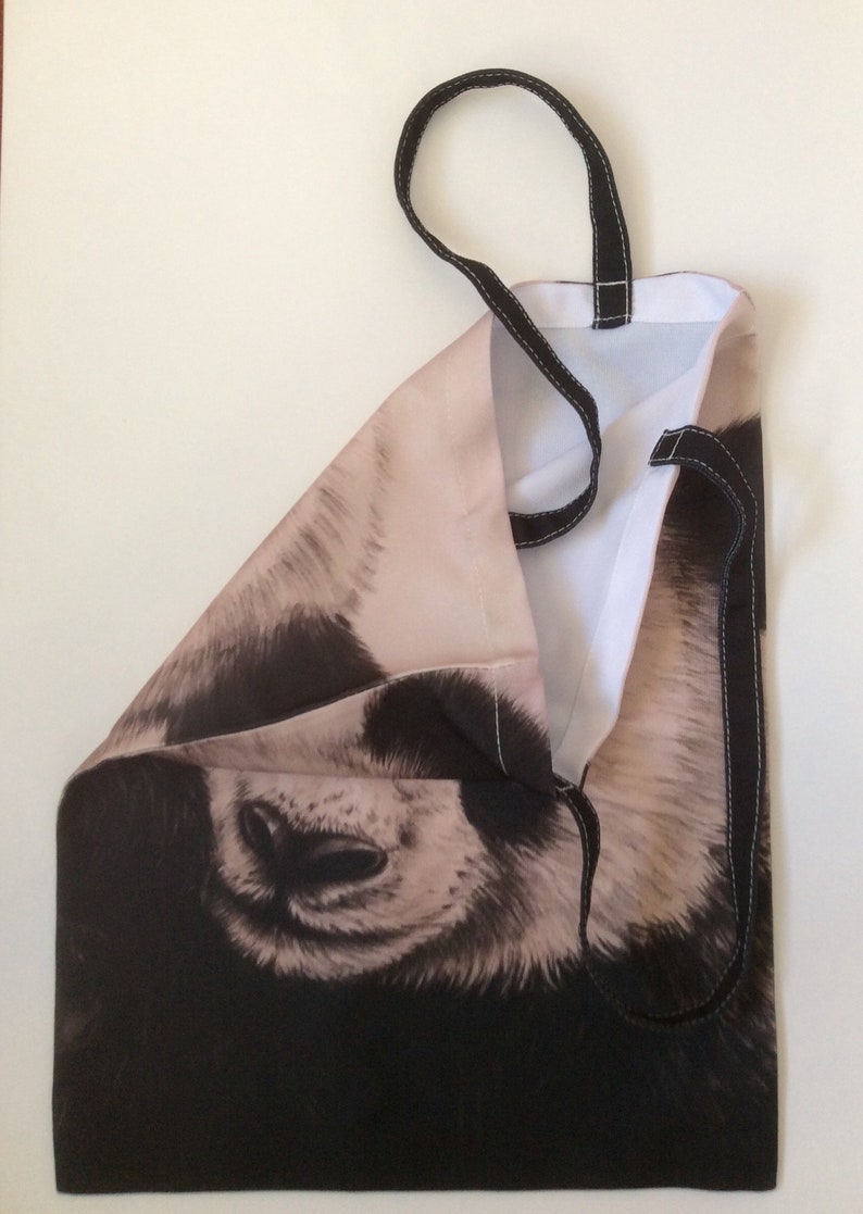 Gift For Her And Animal Lovers Medium Cotton Tote Foldup Shopping Bag PANDA BEAR TOTE Bag Reusable Grocery Bag