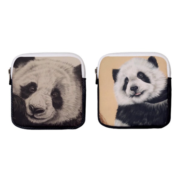 PANDA COIN PURSE, Mini Square Pouch, Cute Animal Coin Bag, Panda Bear Lover Gift, Small Money Bag, Wildlife Wallet, Panda Cub Change Pouch