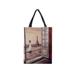 ROMANTIC PARIS TOTE, Reusable Eco Shopping Bag, Eiffel Tower Print Grocery Sack, Fold Up Market Bag For Life, Novelty Gift For Her, For Mum