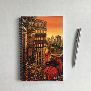 ROME NOTEBOOK, A5 Lined Notepad, Colosseum Art, Romantic Travel Jotter, Gift For Her, Eternal City Journal, Italy Lover Gift, Red Vespa Pad