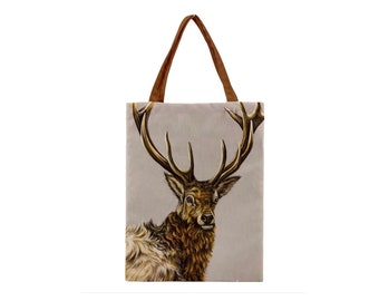 STAG TOTE BAG For Life, Elk Grocery Bag, Eco Market Sack, Scottish Wildlife Gift, Deer Art, Canvas Fold Up Shopper, Highland Stag Lover Gift