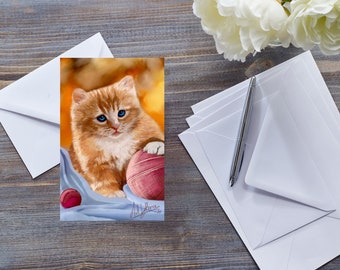 Ginger Kitten Art Card, Persian Cat, Baby Animal, All Occasions