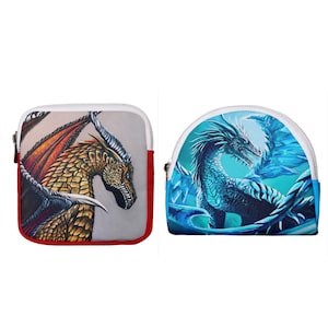 MONEDERO DE DRAGÓN, Minibolso con cremallera, Regalo para amantes de los dragones, Monedero pequeño, Monedero de dragón de hielo azul, Bestia mítica, Monedero de fantasía mágica