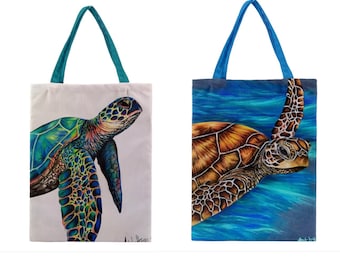 SEA TURTLE BAG, Turtle Lover Gift, Colourful Sea Life Eco Bag, Marine Canvas Tote, Ocean Life Reusable Washable Bag, Wildlife Market Shopper