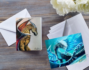 DRAGON ART CARD, Kids Friendly Dragon, Celtic Dragon, Blue Ice Dragon Illustration, Fantastic Beast, Mythological Creature,  Fire And Ice