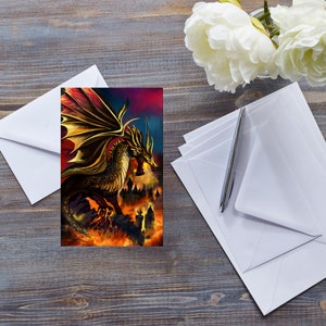 Carta DRAGO ROSSO FUOCO, Drago Celtico Mistico, Per Ragazzi, Arte Fantasy, Bestia Fantastica, Creatura Mitologica, Per Gli Amanti Dei Draghi, Carta Magica