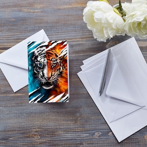 Carte tigre YIN ET YANG, tigre de feu et de glace, toutes les occasions, art abstrait du tigre, carte inspirante pour lui, pour amoureux du tigre, faune sauvage, chats