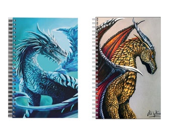 DRAGON NOTEBOOK LINED, A5 Ice Dragon Art Pad, Fire And Ice Journal, Mythical Beast Jotter, Yin Yang Writing Pad, Mystical Dragon Lovers Gift