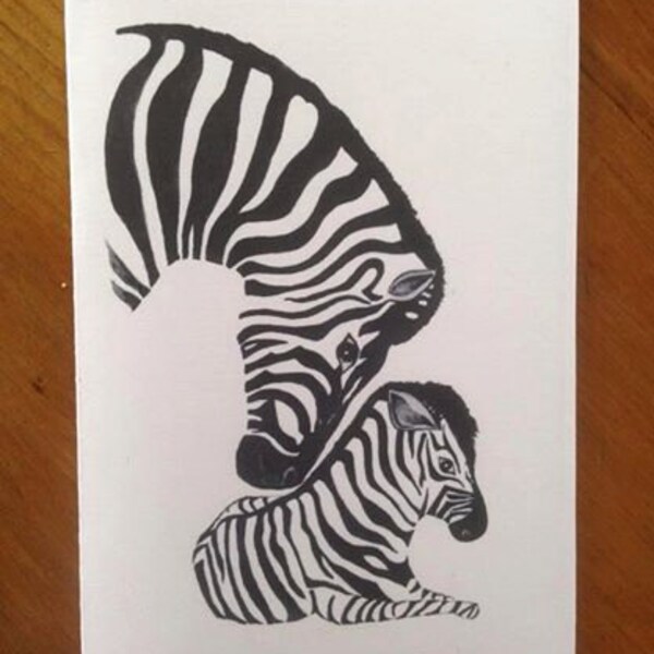 Zebra greeting card. Mother and Baby Zebra greeting card. Animal greeting card. Wildlife Animal Greeting Card