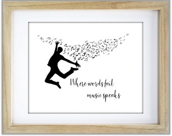music quote where words fail music speaks illustrated music etsy