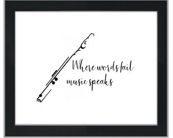 Where Words Fail Music Speaks with Flute Image. Flute with Music Quote. Abstract Musical Flute Picture. Flute. Music Art. Music Quote Flute