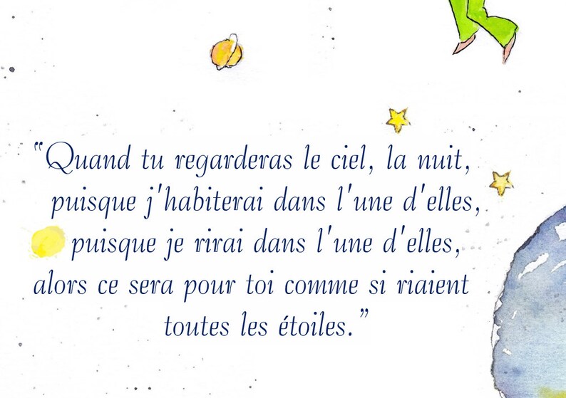 Le Petit Prince et les Oiseaux. The Little Prince and birds. Quand tu regarderas le ciel, la nuit, In one of those stars I shall be living. image 7