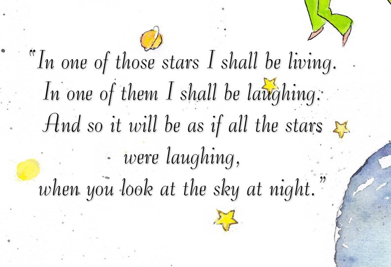 Le Petit Prince et les Oiseaux. The Little Prince and birds. Quand tu regarderas le ciel, la nuit, In one of those stars I shall be living. image 9