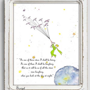 Le Petit Prince et les Oiseaux. The Little Prince and birds. Quand tu regarderas le ciel, la nuit, In one of those stars I shall be living. English Script