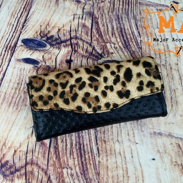 Leopard Print & Black Vinyl Necessary Clutch Wallet Purse NCW