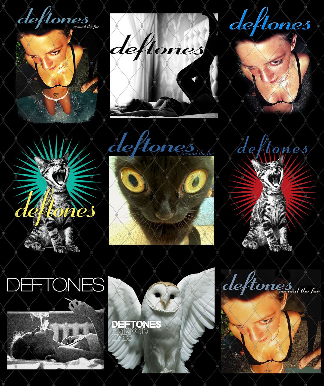 Combo 9 Deftones File PNG, Around the Fur Cat Design, Deftones Tour