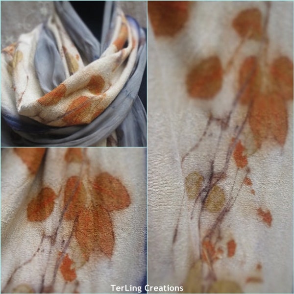 Multi-style eco printed, natural botanical prints silk jersey & chiffon layered scarf