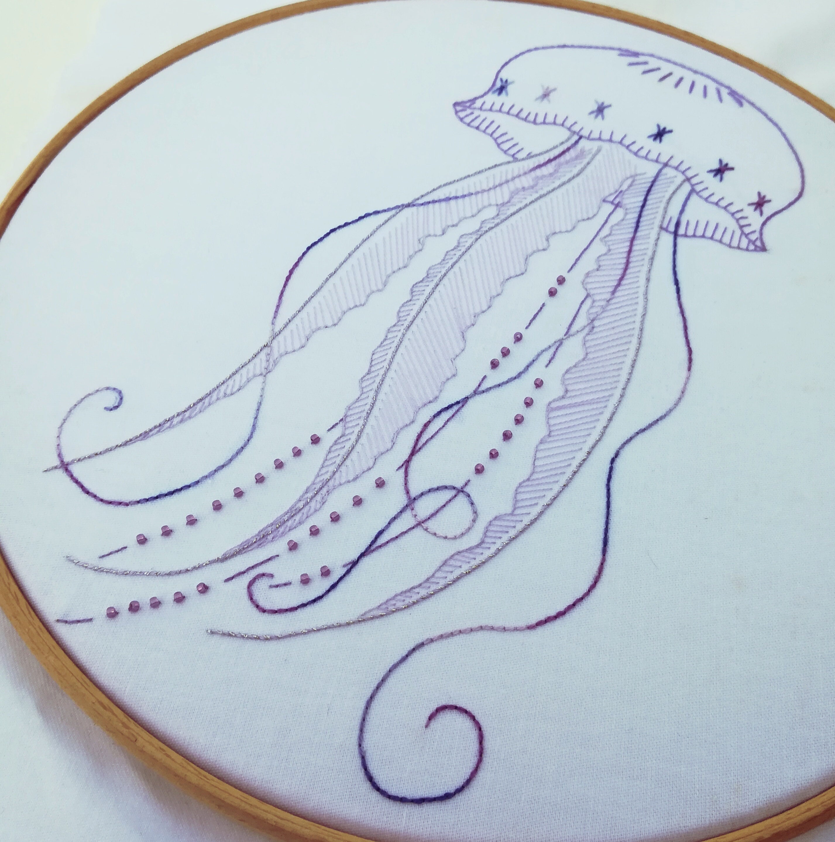 Jellyfish embroidery kit purple beaded metallic ocean Etsy