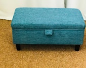 Storage Footstool, Ottoman, Pouffe in a Teal Atlanta Fabric
