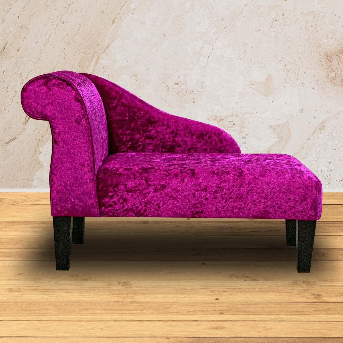 Fuchsia Crushed Velvet Chaise Longue | Mini Indoor Sofa Lounger