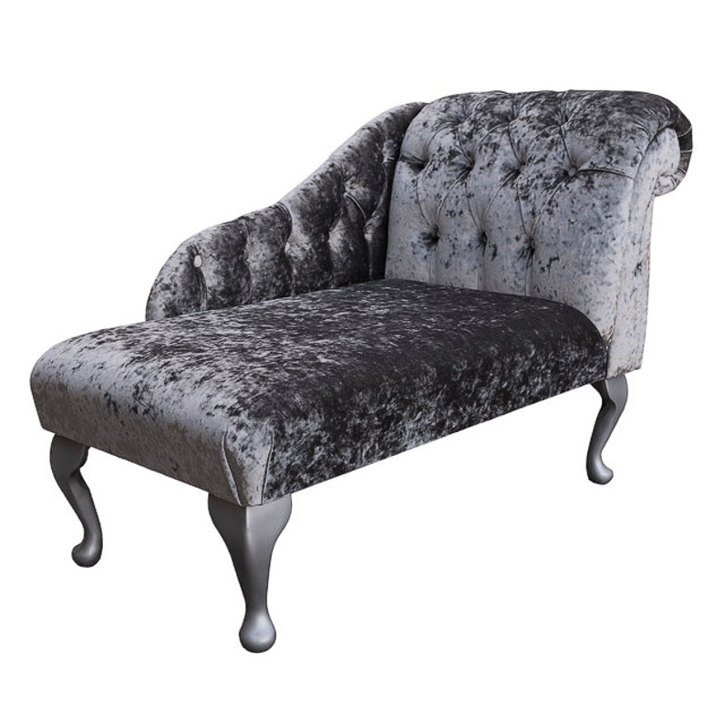 Small Chaise Longue in a Pewter Fabric with Fabric Buttoned Etsy