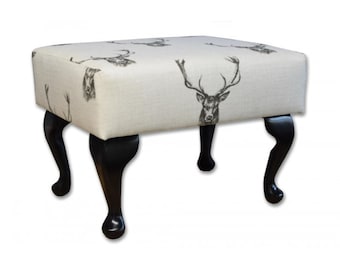 Stag Pattern Footstool Small Stag Print Footstool - Turned Waxed/mahogany Legs - 46cm X 31cm X ...