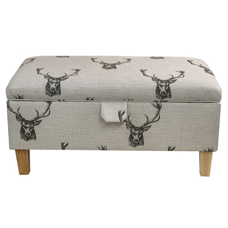 Stag Pattern Footstool Storage Footstool Ottoman Pouffe Blanket Toy Box in a Stag Deer Cotton ...