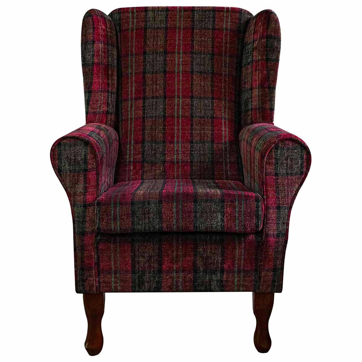 Red Tartan Luxury Handmade Wingback Armchair Fireside Accent Upholstered Chair Lana Plaid Check Traditional Fabric British Custom Made Etsy