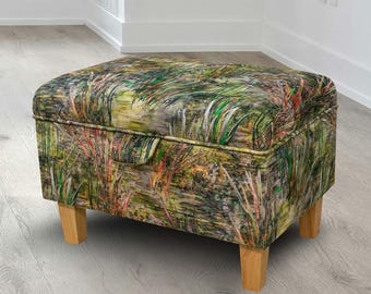 Abstract Floral Green Storage Ottoman | Made to Order in Britain