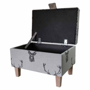 Stag Pattern Footstool Stag Deer Handmade Storage Ottoman Footstool | Traditional Upholstered ...