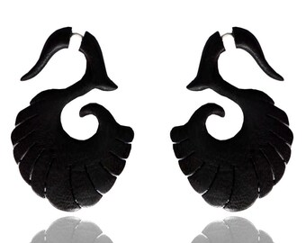Ethnic Arts India Tibetan Brown Wooden Tribal Carving Design Wood Earring Jewel WER093