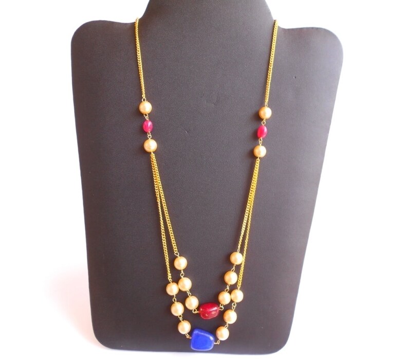 Ethnic Traditional Handmade Golden Plated Pearl Beads Stone Necklace 0910/_32