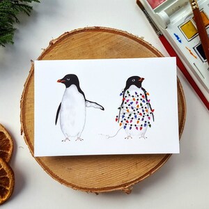 Pinguin Weihnachtskarten - Weihnachtsräumung, Adeliepinguin, Frau Weihnachtskarte, Mann Weihnachtskarte, Ornithologie, Vogelmalerei