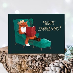 Merry Snoozemas Fox Christmas Card - Dégagement de Noël, Carte de Noël papa, Cadeau beau-père, Carte de Noël écologique, Cadeau beau-père