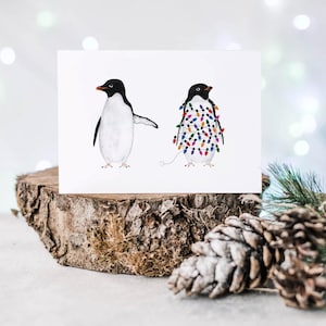 Pinguin Weihnachtskarte - Weihnachtsräumung, Adelie Pinguin, Weihnachtskarte Frau, Weihnachtskarte Mann, Vogelkunde