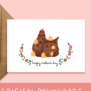 Tarjeta del Día de la Madre Imprimible / Tarjeta del Día de las Madres Felices / Tarjeta del Día de la Madre Imprimible / Descarga Digital / Descarga Instantánea del Día de la Madre - Gallina