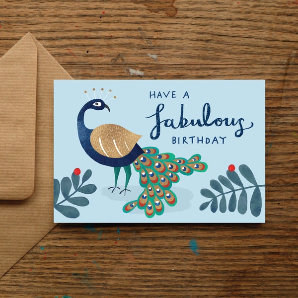 Peacock Birthday Card - Foiled Greetings Card - For Wife, For Girlfriend, For Friend, For Mum - Classy Card - Happy Birthday - Bird Card