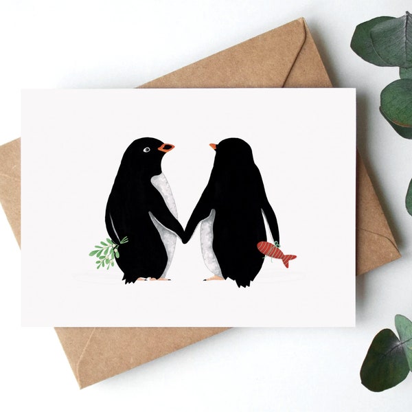 Penguin Love Christmas Card - Winter Solstice, Christmas Clearance, Adelie Penguin, Wife Christmas Card, Penguin Christmas Cards, Husband