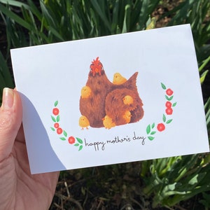 Carte fête des mères - poulet et poussins - carte joyeuse fête des mères, carte mère et bébé, dimanche des mères, carte de voeux - pour maman, pour maman